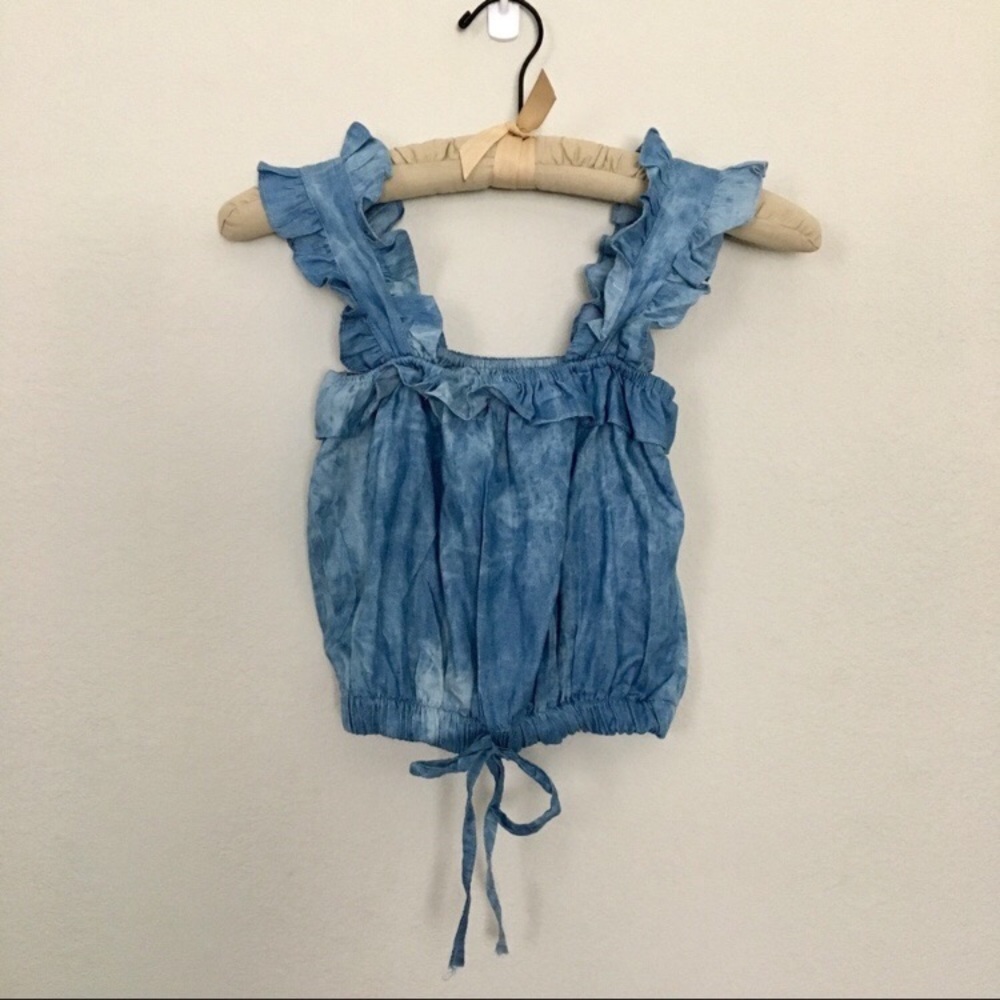 Denim Like Blue Ruffle Crop Tank Sz S